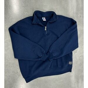 Vintage Russell Athletic 1/4 Zip Sweatshirt Navy Blue Men's XXL USA Made 90s